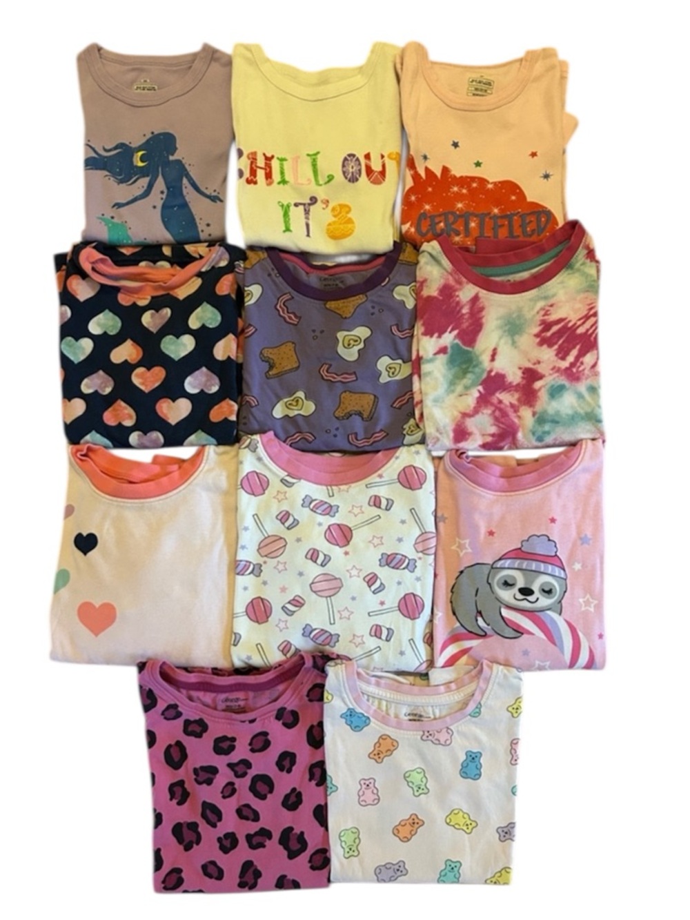 Girls Pajama top Bundle of 11 Long & Short Sleeve PJs Size 7/8